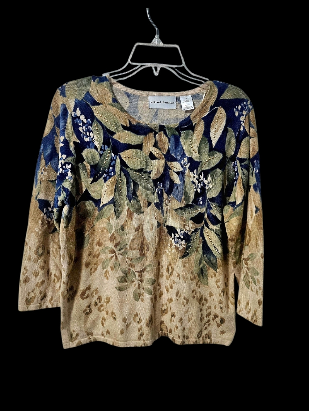 Alfred Dunner Small Floral w/Gold Embellishment Pullover Top 100% Cotton